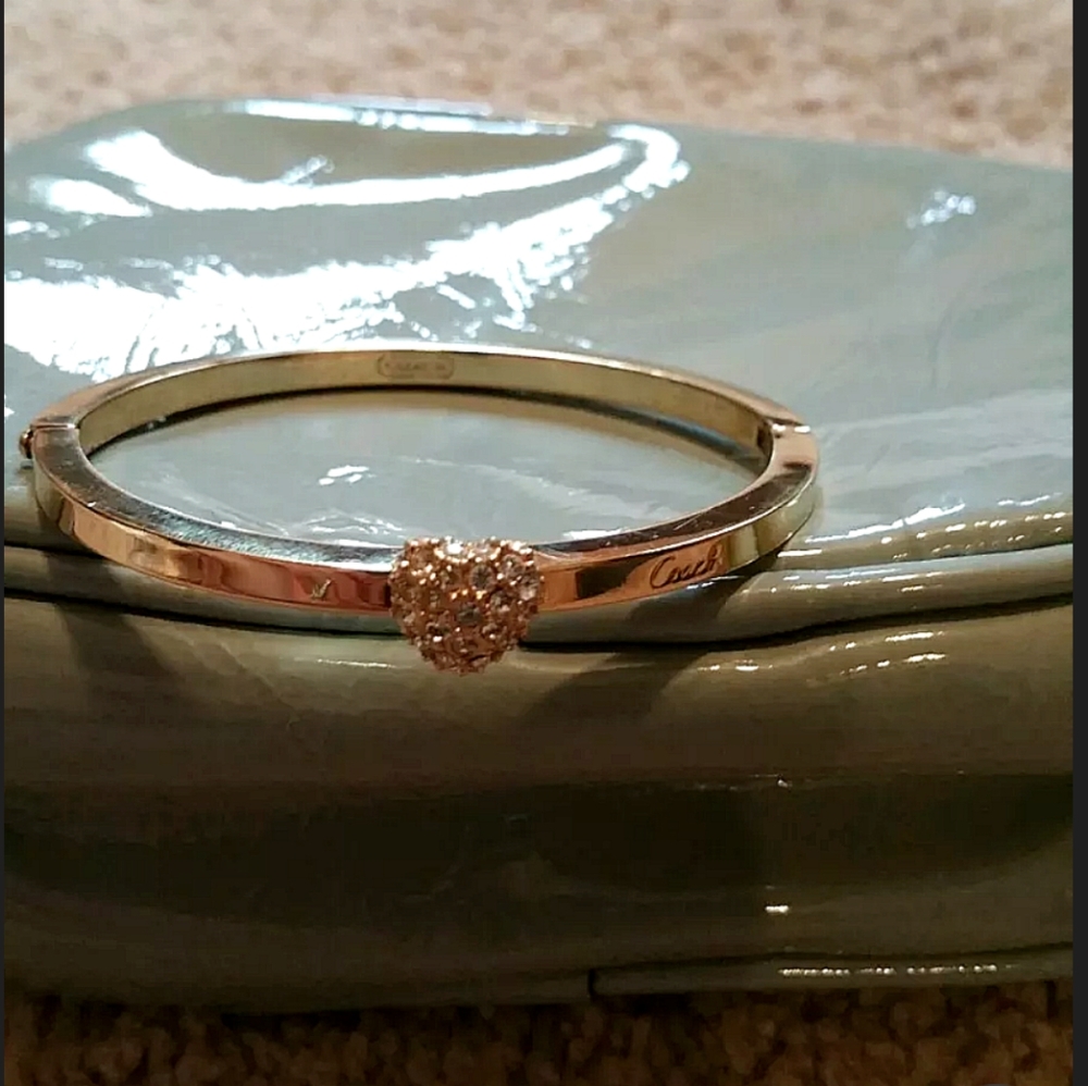Coach Swarovski Crystal Pave Heart Gold Bangle Legacy Bracelet Valentine's Day